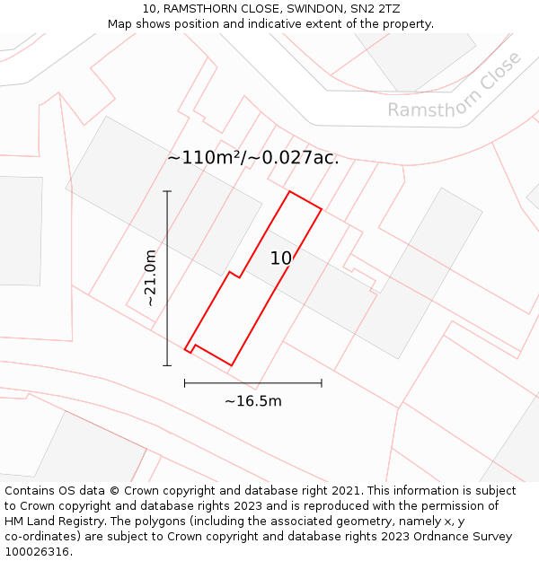 10, RAMSTHORN CLOSE, SWINDON, SN2 2TZ: Plot and title map