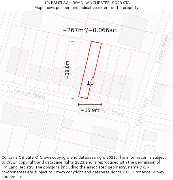 10, RANELAGH ROAD, WINCHESTER, SO23 9TA: Plot and title map