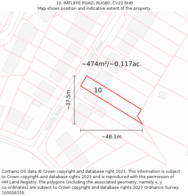 10, RATLIFFE ROAD, RUGBY, CV22 6HB: Plot and title map