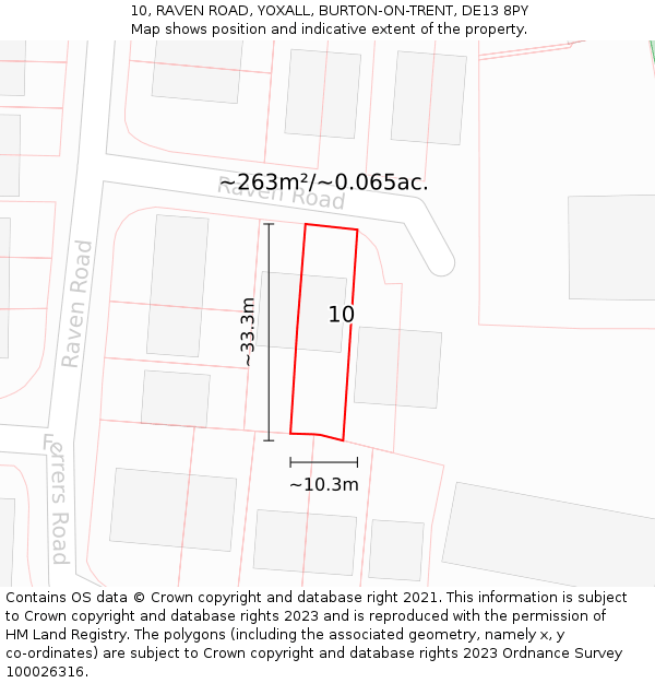 10, RAVEN ROAD, YOXALL, BURTON-ON-TRENT, DE13 8PY: Plot and title map