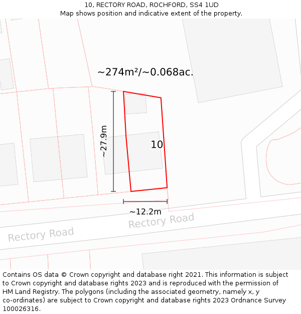 10, RECTORY ROAD, ROCHFORD, SS4 1UD: Plot and title map