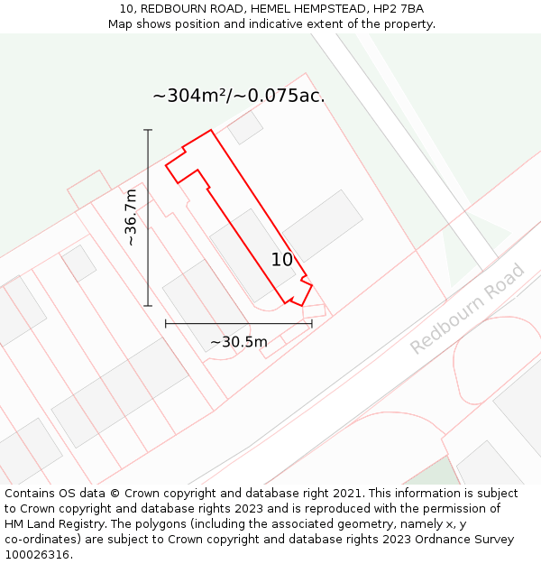 10, REDBOURN ROAD, HEMEL HEMPSTEAD, HP2 7BA: Plot and title map