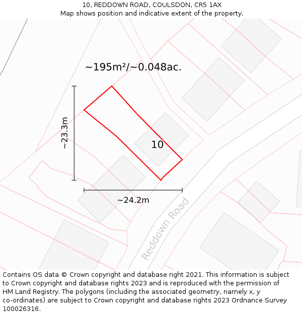 10, REDDOWN ROAD, COULSDON, CR5 1AX: Plot and title map