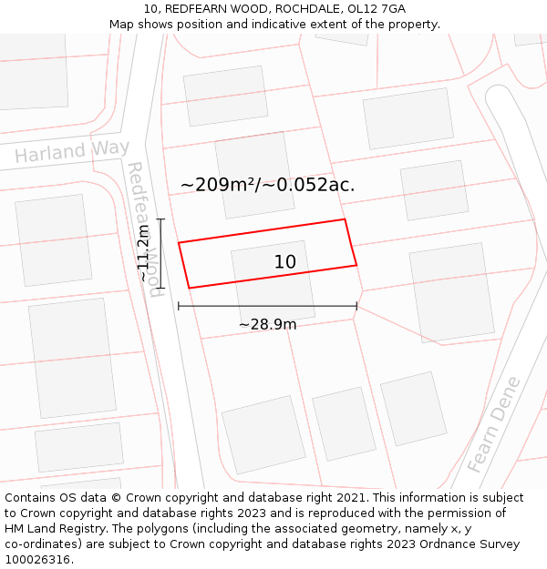 10, REDFEARN WOOD, ROCHDALE, OL12 7GA: Plot and title map