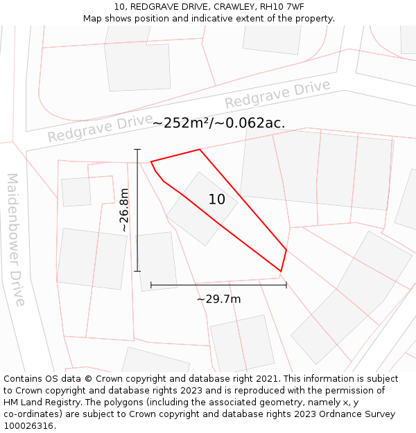 10, REDGRAVE DRIVE, CRAWLEY, RH10 7WF: Plot and title map