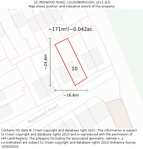 10, REDWOOD ROAD, LOUGHBOROUGH, LE11 2LD: Plot and title map