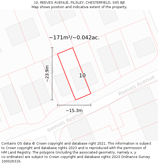 10, REEVES AVENUE, PILSLEY, CHESTERFIELD, S45 8JE: Plot and title map