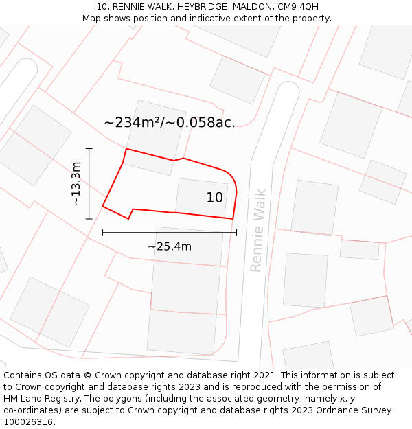 10, RENNIE WALK, HEYBRIDGE, MALDON, CM9 4QH: Plot and title map