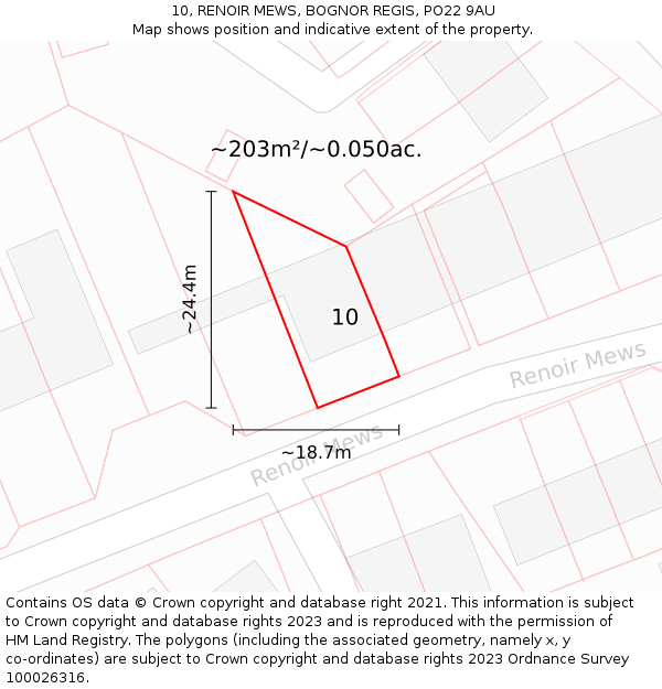 10, RENOIR MEWS, BOGNOR REGIS, PO22 9AU: Plot and title map