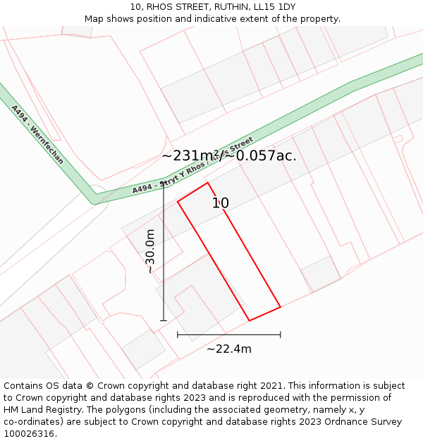 10, RHOS STREET, RUTHIN, LL15 1DY: Plot and title map