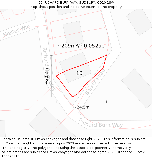 10, RICHARD BURN WAY, SUDBURY, CO10 1SW: Plot and title map