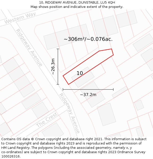 10, RIDGEWAY AVENUE, DUNSTABLE, LU5 4QH: Plot and title map