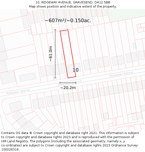 10, RIDGEWAY AVENUE, GRAVESEND, DA12 5BB: Plot and title map