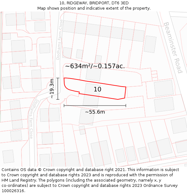 10, RIDGEWAY, BRIDPORT, DT6 3ED: Plot and title map