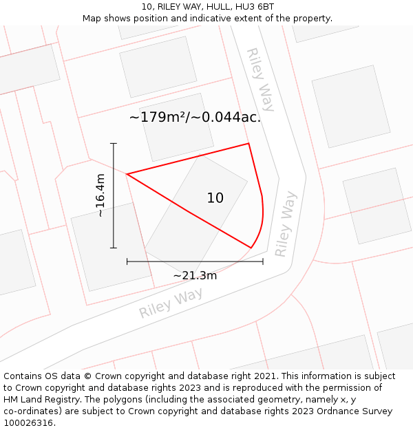 10, RILEY WAY, HULL, HU3 6BT: Plot and title map