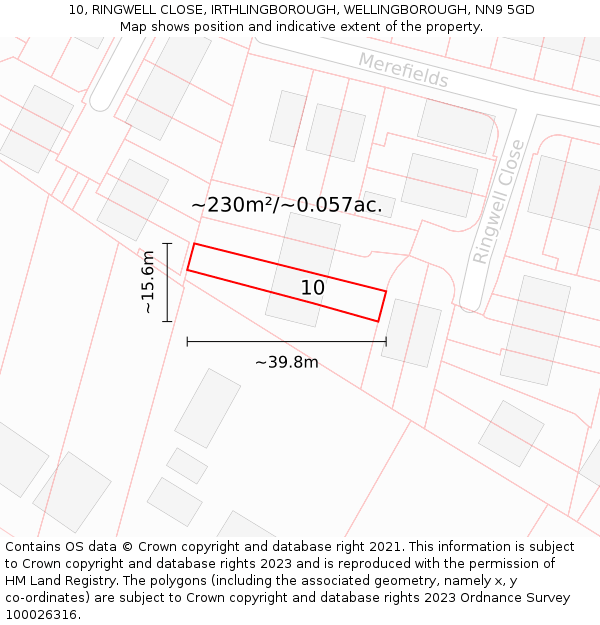 10, RINGWELL CLOSE, IRTHLINGBOROUGH, WELLINGBOROUGH, NN9 5GD: Plot and title map