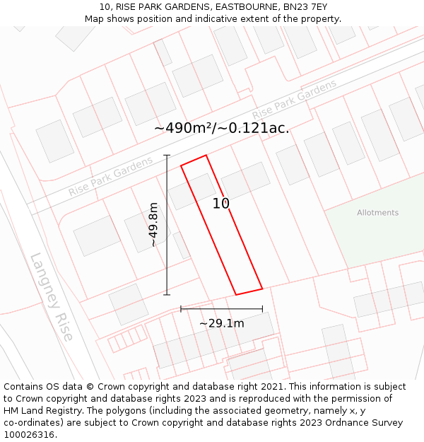 10, RISE PARK GARDENS, EASTBOURNE, BN23 7EY: Plot and title map