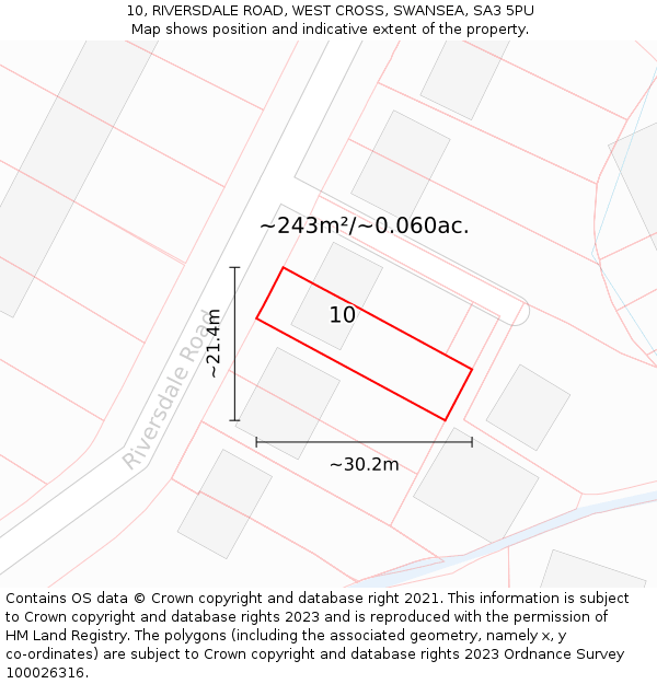 10, RIVERSDALE ROAD, WEST CROSS, SWANSEA, SA3 5PU: Plot and title map