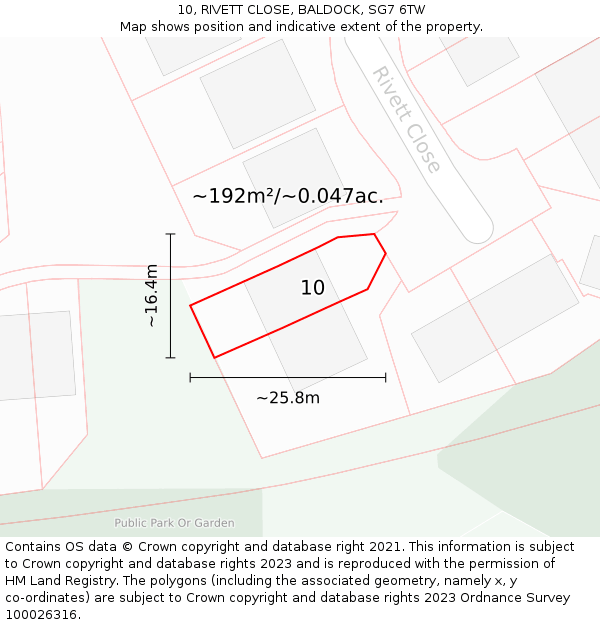 10, RIVETT CLOSE, BALDOCK, SG7 6TW: Plot and title map