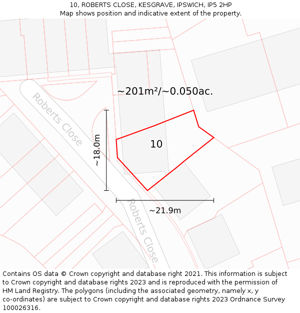 10, ROBERTS CLOSE, KESGRAVE, IPSWICH, IP5 2HP: Plot and title map