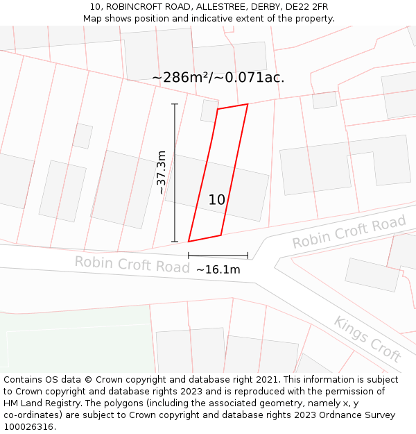 10, ROBINCROFT ROAD, ALLESTREE, DERBY, DE22 2FR: Plot and title map