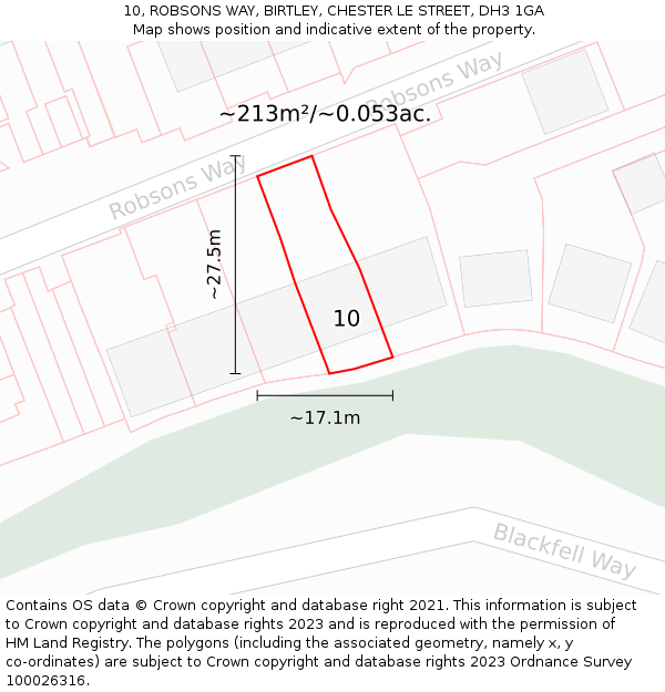 10, ROBSONS WAY, BIRTLEY, CHESTER LE STREET, DH3 1GA: Plot and title map