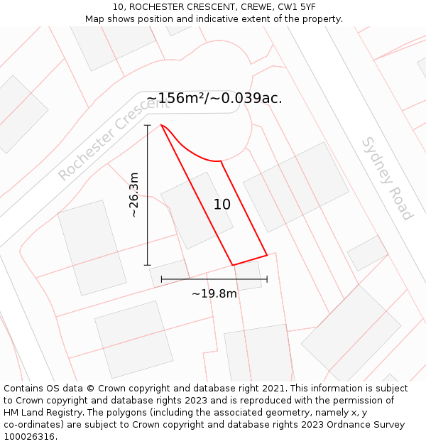 10, ROCHESTER CRESCENT, CREWE, CW1 5YF: Plot and title map