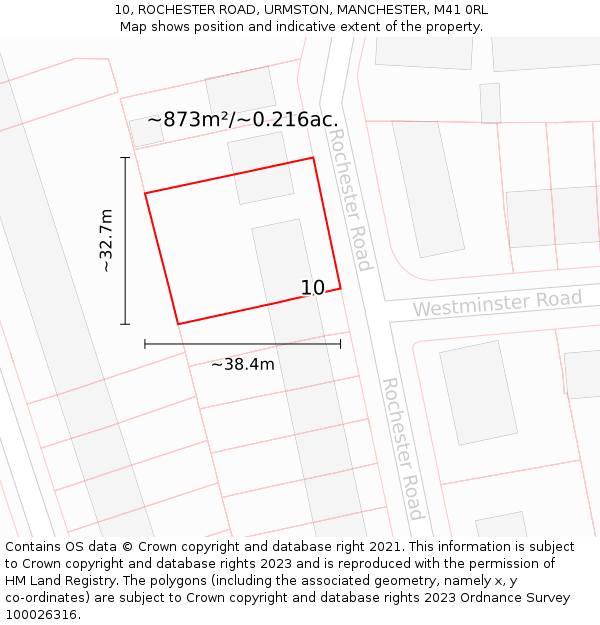 10, ROCHESTER ROAD, URMSTON, MANCHESTER, M41 0RL: Plot and title map