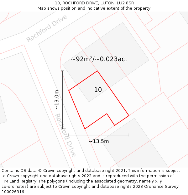 10, ROCHFORD DRIVE, LUTON, LU2 8SR: Plot and title map