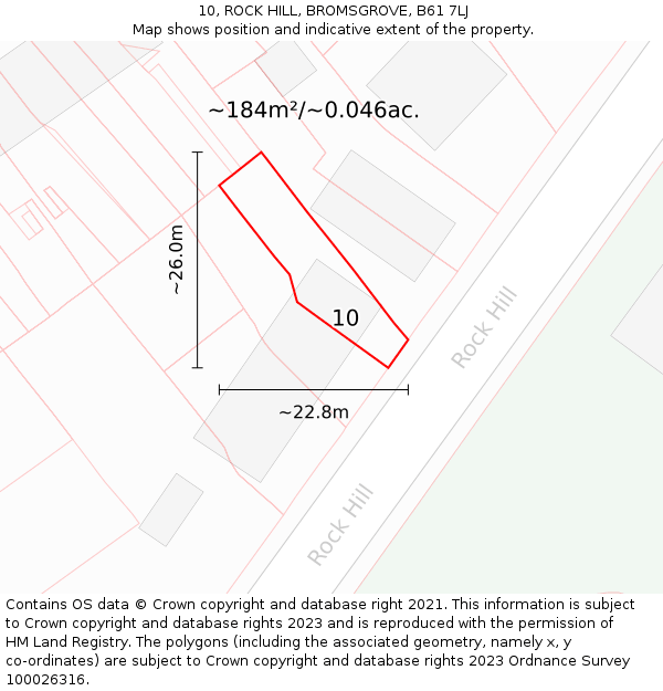 10, ROCK HILL, BROMSGROVE, B61 7LJ: Plot and title map