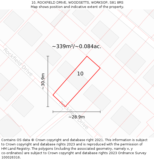 10, ROCKFIELD DRIVE, WOODSETTS, WORKSOP, S81 8RS: Plot and title map