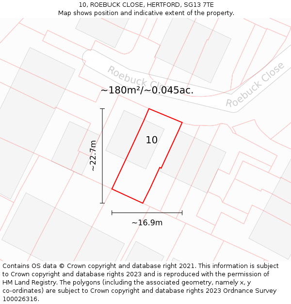 10, ROEBUCK CLOSE, HERTFORD, SG13 7TE: Plot and title map