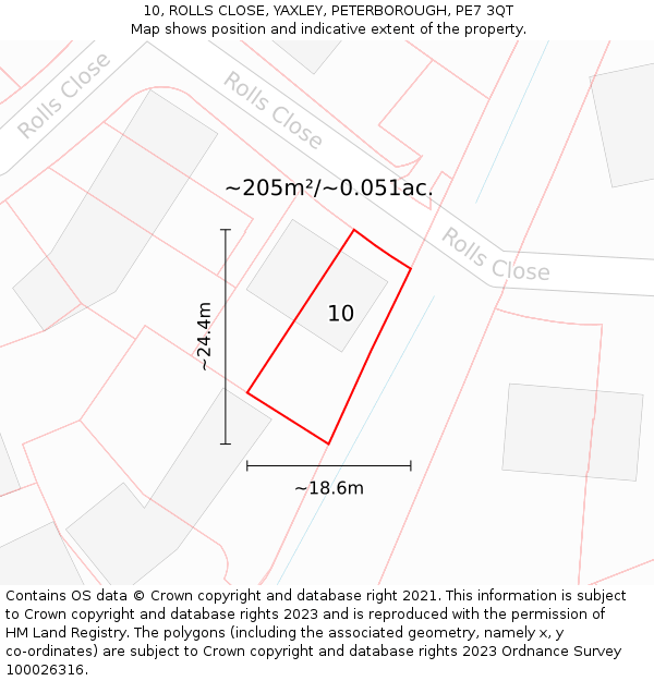 10, ROLLS CLOSE, YAXLEY, PETERBOROUGH, PE7 3QT: Plot and title map