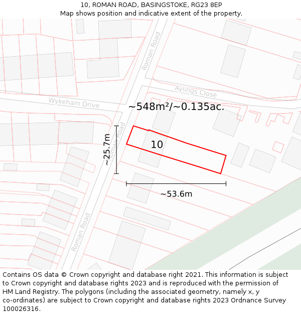 10, ROMAN ROAD, BASINGSTOKE, RG23 8EP: Plot and title map