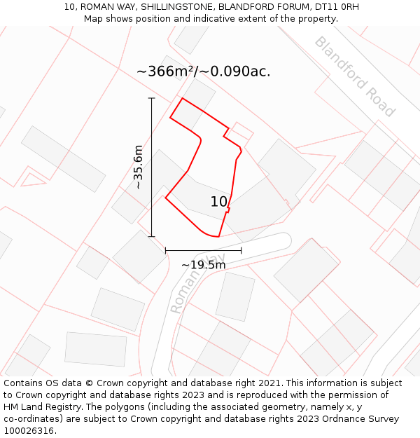 10, ROMAN WAY, SHILLINGSTONE, BLANDFORD FORUM, DT11 0RH: Plot and title map