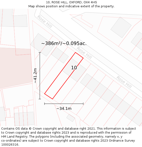 10, ROSE HILL, OXFORD, OX4 4HS: Plot and title map