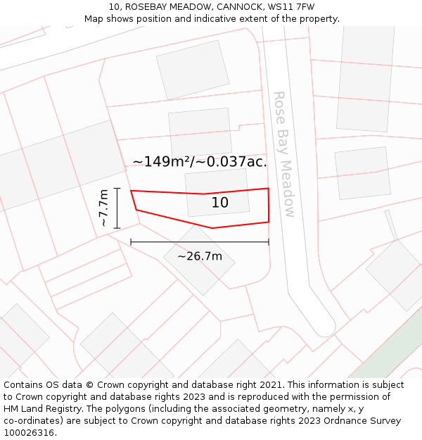 10, ROSEBAY MEADOW, CANNOCK, WS11 7FW: Plot and title map