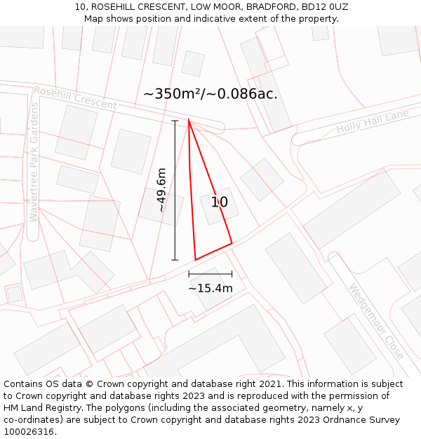 10, ROSEHILL CRESCENT, LOW MOOR, BRADFORD, BD12 0UZ: Plot and title map