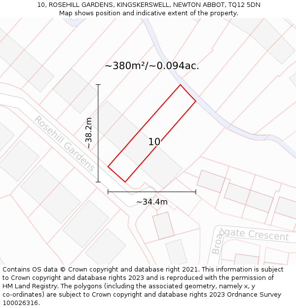 10, ROSEHILL GARDENS, KINGSKERSWELL, NEWTON ABBOT, TQ12 5DN: Plot and title map