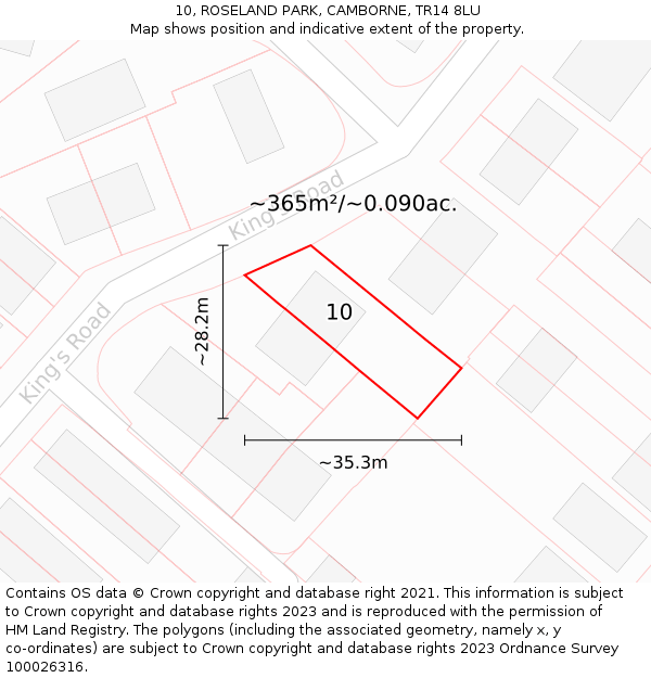 10, ROSELAND PARK, CAMBORNE, TR14 8LU: Plot and title map