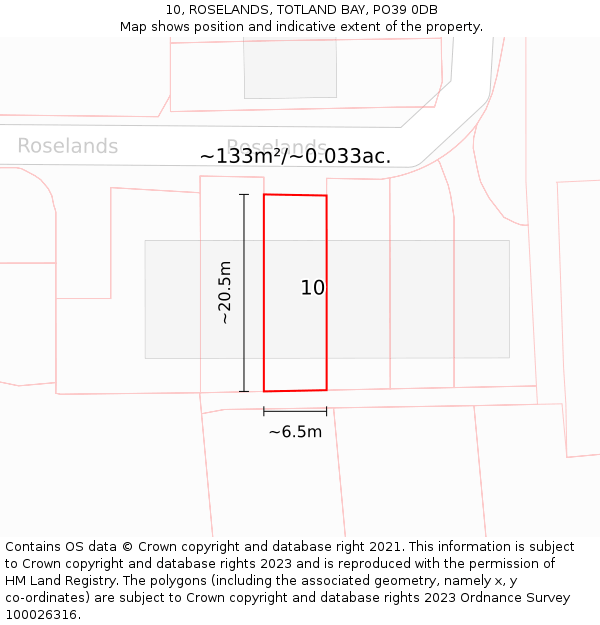 10, ROSELANDS, TOTLAND BAY, PO39 0DB: Plot and title map