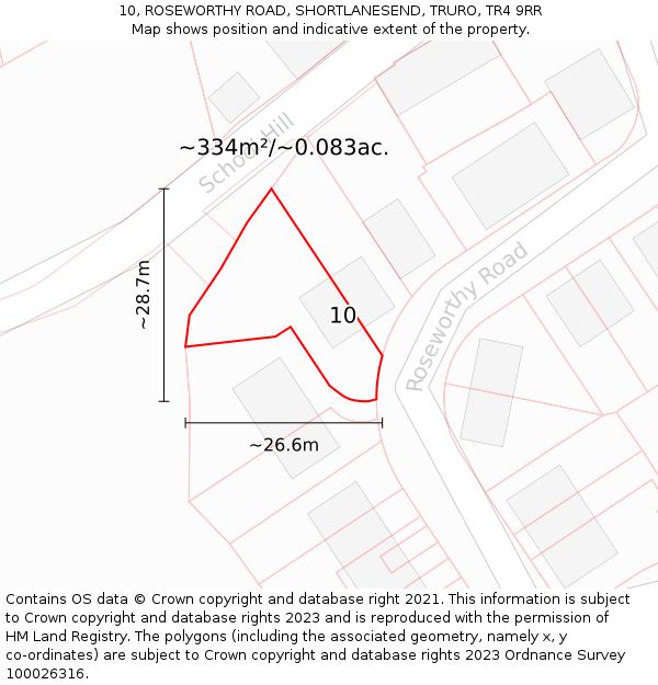 10, ROSEWORTHY ROAD, SHORTLANESEND, TRURO, TR4 9RR: Plot and title map