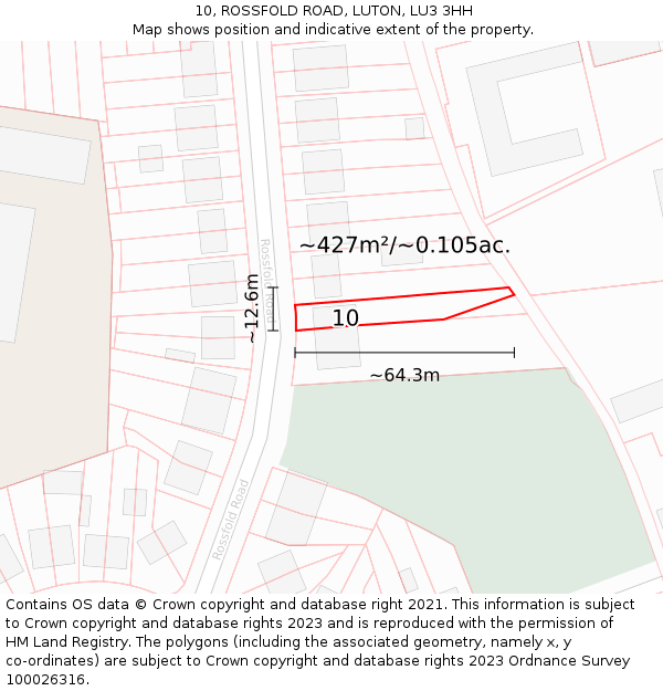 10, ROSSFOLD ROAD, LUTON, LU3 3HH: Plot and title map