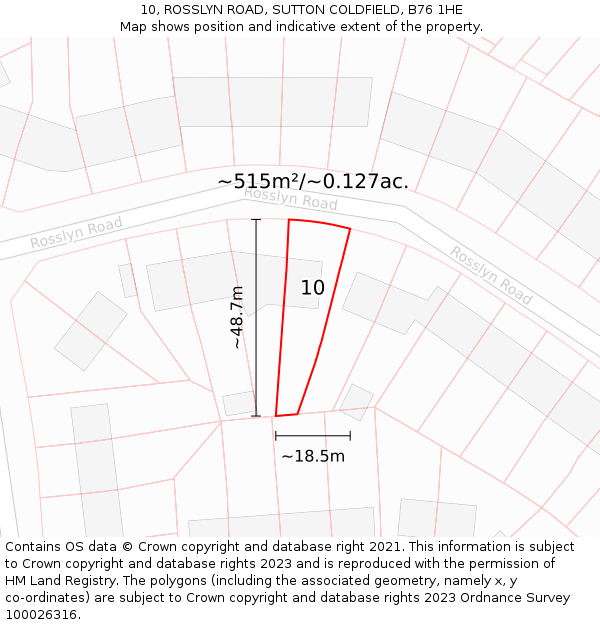 10, ROSSLYN ROAD, SUTTON COLDFIELD, B76 1HE: Plot and title map