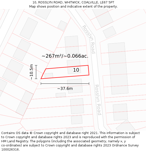 10, ROSSLYN ROAD, WHITWICK, COALVILLE, LE67 5PT: Plot and title map