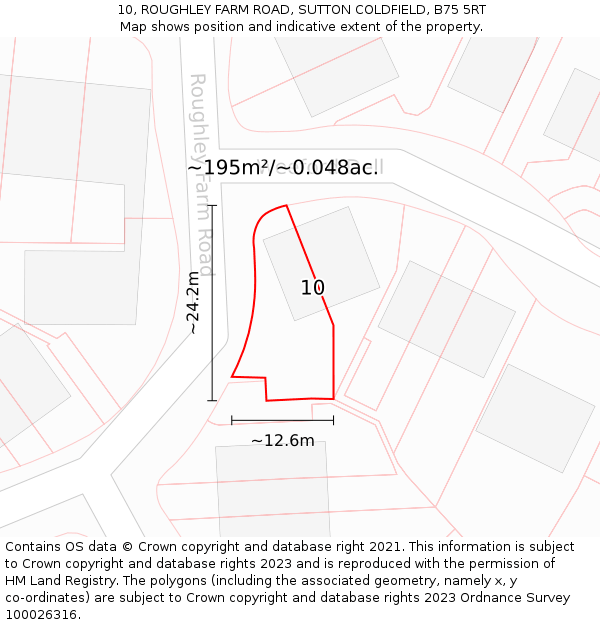 10, ROUGHLEY FARM ROAD, SUTTON COLDFIELD, B75 5RT: Plot and title map
