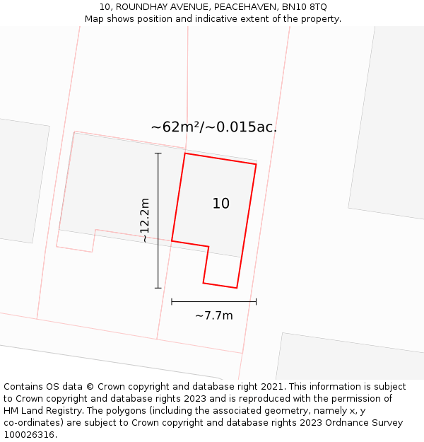 10, ROUNDHAY AVENUE, PEACEHAVEN, BN10 8TQ: Plot and title map