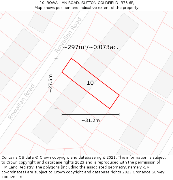 10, ROWALLAN ROAD, SUTTON COLDFIELD, B75 6RJ: Plot and title map