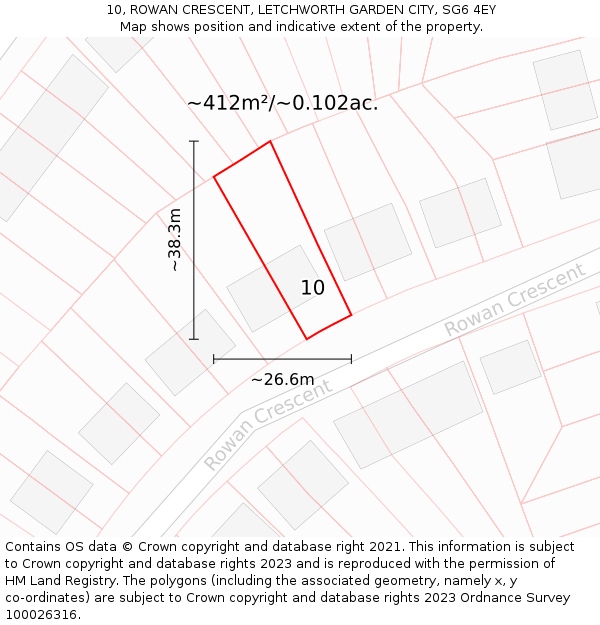 10, ROWAN CRESCENT, LETCHWORTH GARDEN CITY, SG6 4EY: Plot and title map