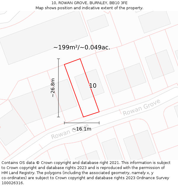 10, ROWAN GROVE, BURNLEY, BB10 3FE: Plot and title map